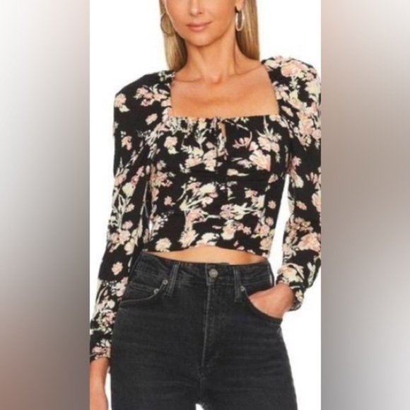 Free People - Hilary Floral Print Keyhole Long Sleeve Tie Back Blouse Top XSmall - Picture 1 of 12